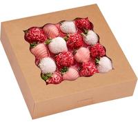 KAHEIGN 24Pcs Cookie Boxes with Window, 23CM x 23CM x 6.5CM Large Brown Bakery Boxes Square Treat Boxes for Pies Donuts Chocolate Covered Strawberries Pastries Muffins Cake Pops