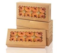 KAHEIGN 24Pcs Cookie Boxes with Window, 32CM x 14CM x 6.5CM Large Brown Bakery Boxes Treat Boxes for Pies Donuts Chocolate Covered Strawberries Pastries Muffins Cake Pops