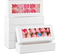 KAHEIGN 24Pcs Cookie Boxes with Window, 32CM x 14CM x 6.5CM Large White Bakery Boxes Auto-Popup Treat Boxes for Donuts Chocolate Covered Strawberries Pastries Muffins Cake Pops