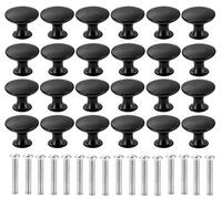 KAHEIGN 24Pcs Round Cabinet Knobs, 30mm Matted Black Mushroom Drawer Knobs Door Pull Handle for Single Hole Cupboard Wardrobe Furniture - with 24Pcs Screws