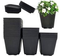 KAHEIGN 24Pcs Square Plant Pots, 7cm Thicken Plastic Flower Pots Succulent Planter Nursery Pots with Pallet/Trays for Small Potted Plants (Black)