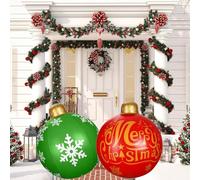 KAHEIGN 2Pcs Giant Inflatable Christmas Balls, 60CM Red Green Blow Up Decoration Ball PVC Inflatable Holiday Ornament for Christmas Indoor Outdoor Home Garden Lawn Yard Porch Decoration