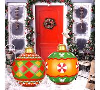 KAHEIGN 2Pcs Giant Inflatable Christmas Balls, 60CM Red Green Blow Up Decoration Ball PVC Inflatable Holiday Ornament for Christmas Indoor Outdoor Home Garden Lawn Yard Porch Decoration