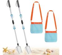 KAHEIGN 2Pcs Sand Sifters with Seashell Bags, 55CM -106CM Adjustable Shark Tooth Sifter Mesh Shovel Scooper with Retractable Handle for Picking Up Shells Beachcombing & Rock Hunting