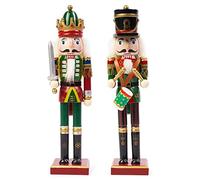 KAHEIGN 2Pcs Wooden Nutcracker Soldiers, 2 Style 30CM Christmas Traditional Nutcracker Figures Premium Pine Wood Painted Soldier for Home Fireplace Christmas Tree Party Decoration (Drum & Sword)