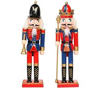 KAHEIGN 2Pcs Wooden Nutcracker Soldiers, 2 Style 30CM Christmas Traditional Nutcracker Figures Premium Pine Wood Painted Soldier for Home Fireplace Christmas Tree Party Decoration (Trumpet & Scepter)