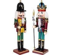 KAHEIGN 2Pcs Wooden Nutcracker Soldiers, 2 Style 30CM Christmas Traditional Nutcracker Figures Premium Pine Wood Painted Soldier for Home Fireplace Christmas Tree Party Decoration (Trumpet & Spear)