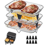KAHEIGN 3 Layer Air Fryer Racks for Ninja Dual Basket, 304 Stainless Steel Stacking Bacon Rack Air Fryer Accessories for Ninja AF300UK /Double Stake XL SL400UK /Instant/EMtronics 2 Drawers Fryer