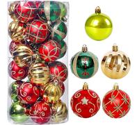 KAHEIGN 30Pcs Christmas Baubles, 6CM Gold Red Green Christmas Ball Ornaments Shatterproof Christma Hanging Balls Sets for Christma Tree Holidays Home Xmas Party Decoration (5 Styles)