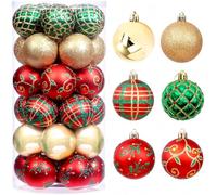 KAHEIGN 30Pcs Christmas Baubles, 6CM Red Green Gold Christmas Ball Ornaments Shatterproof Christma Hanging Balls Sets for Christma Tree Holidays Home Xmas Party Decoration (6 Styles)