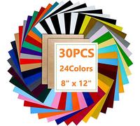 KAHEIGN 30Pcs Heat Transfer Vinyl Sheets, 24 Colors HTV Bundle Permanent Adhesive Heat Transfer Paper Backed Vinyl Sheets for DIY T-Shirts Hat Clothing Birthdays Special Day (20 x 30cm)