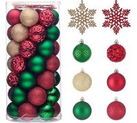 KAHEIGN 32Pcs Christmas Baubles, 6CM Red Green Gold Shatterproof Xmas Hanging Balls with 2Pcs 16CM Snowflake Ornaments for Christmas Tree Holidays Home Xmas Party Decoration (6 Styles)