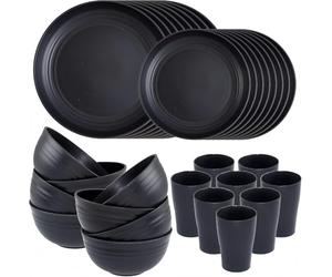 KAHEIGN 32Pcs Plastic Dinnerware Set, 8 Set Unbreakable Dinner Sets Included 8Pcs 25CM Dinner Plates, 8Pcs 20CM Salad Plates, 8 Pcs 720ml Bowls, 8 Pcs 360ml Cups - Microwave & Dishwasher Safe