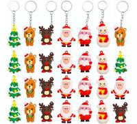 KAHEIGN 36Pcs 3D Christmas Keychains, 6 Styles Cartoon Christmas Keyring Santa Claus Snowman Christmas Tree Bear Key Chain Ornament Party Favors Xmas Decoration