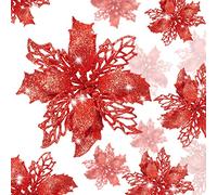 KAHEIGN 36Pcs Christmas Poinsettia Flowers, Red Glitter Artificial Poinsettia Flowers Christmas Tree Ornaments for Wedding Christmas Wreath Home Party Decor (3 Size)