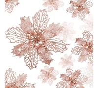 KAHEIGN 36Pcs Christmas Poinsettia Flowers, Rose Gold Glitter Artificial Poinsettia Flowers Christmas Tree Ornaments for Wedding Christmas Wreath Home Party Decor (3 Size)