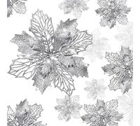 KAHEIGN 36Pcs Christmas Poinsettia Flowers, Silver Glitter Artificial Poinsettia Flowers Christmas Tree Ornaments for Wedding Christmas Wreath Home Party Decor (3 Size)
