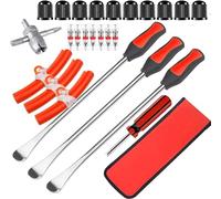 KAHEIGN 39Pcs Tyre Lever Tool Set, 3Pcs 30CM Tyre Lever Spoons with 3Pcs Rim Protectors, 15Pcs Valve Caps and Cores, 1Pcs Wrench with 4 Way Valve Tool - for Repairing Changing Motor Bike Car Tire