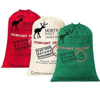 KAHEIGN 3Pcs Christmas Bag Large Santa Sack Canvas Bag with Drawstrings - 3 Colors Christmas Overnight Delivery Gift Bags Extra Large Size 70 x 50cm
