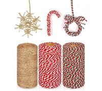 KAHEIGN 3Pcs Christmas Jute Strings and Cotton Twine Rolls, 984 Feet Red White Green Cotton String Jute Twine Wrapping Rope Cord for Xmas DIY Crafts Presents Baking