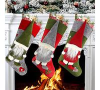 KAHEIGN 3Pcs Christmas Stocking, 46CM Large Xmas Stocking Candy Gift Hanging Socks with Cute 3D Plush Swedish Gnome for Fireplace Xmas Tree Holiday Christmas Party Decoration (3 Colors)