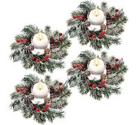 KAHEIGN 4Pcs Christmas Candle Rings, 20CM Artificial Red Berries Pinecones Wreath Snowy Pine Needles Candle Holder for Pillars Rustic Wedding Centerpiece Front Door Christmas Table Party Decoration