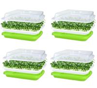 KAHEIGN 4Pcs Seed Sprouting Trays with Lid, 32cm x 26cm Large Capacity Germination Tray BPA Free Healthy Hydroponic Propagator with 24Pcs Planting Papers for Growing Mung Beans, Alfalfa, Wheat Grass