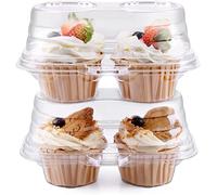 KAHEIGN 50Pcs 2 Cavity Cupcake Boxes, Clear Plastic Cupcake Boxes High Dome Double Cupcake Holder Stackable Hinged Food Container Carrier with Lids for Cupcakes Muffin Salad Cheese