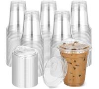 KAHEIGN 50Pcs Clear Plastic Cups with Strawless Sip Lids, 360ml Plastic Coffee Tumbler Reusable Drink Cup Elegant Party Beverage Glasses for Iced Coffee Smoothie Milkshake Cold Drinks Party Catering