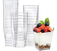 KAHEIGN 50Pcs Mini Dessert Cups, 240ml Plastic Square Dessert Cups Clear Parfait Appetizer Cup Reusable Serving Bowl for Dessert Pudding Mousse Party (7 x 7cm)