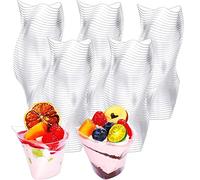 KAHEIGN 50Pcs Plastic Dessert Cups, 150ml Large Swirl Dessert Cups Clear Parfait Appetizer Cup Reusable Serving Bowl for Dessert Pudding Mousse Party (8.9 x 7.6cm)