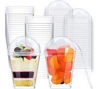 KAHEIGN 50Pcs Plastic Dessert Cups with Lids and Spoons, 150ml Square Dessert Cups Clear Parfait Appetizer Cup Reusable Serving Bowl for Dessert Pudding Mousse Party (7.5cm x 5.5cm)