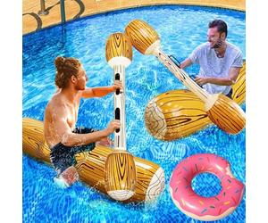 KAHEIGN 5Pcs Inflatable Floating Row Toys, 140CM Pool Inflatable Battle Log Water Sports Games Log Rafts Float Toys with Doughnut Swimming Ring for Kids Adults Summer Lake Beach Water Party Game