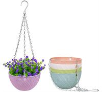 KAHEIGN 5Pcs Plastic Hanging Basket, Hanging Plant Basket Flower Pots Plant Holder Container with Chain Hooks for Plants Flowers Herbs Violets (5 Colors, Weave Pattern)