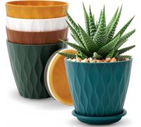 KAHEIGN 5Pcs Plastic Plant Pots, 15CM Thicken Flower Pot Root-Control Seedling Planter Wave Pattern Garden Pot Drainage Hole and Tray Saucer for Plants Flowers Herbs Succulents Cactus (5 Colors)