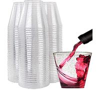 KAHEIGN 60Pcs Clear Plastic Cups, 270ml Silver Glitter Plastic Tumblers Reusable Drink Cups Elegant Party Wine Glasses for Cocktail Champagne Beer Martini Soda Dessert (7 x 8.5cm)