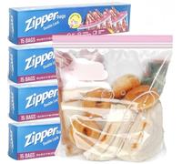 KAHEIGN 60Pcs Food Storage Freezer Bags, Large Double Seal Zip Lock Bags Reusable Sandwich Bags Heavy Duty Widen Bottom Food Bags for Fruits Veggies Meat Soups Snacks (Pink, 27CM x 27CM)