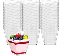 KAHEIGN 60Pcs Plastic Dessert Cups, 100ml Square Beveled Dessert Cups Clear Parfait Appetizer Cup Reusable Serving Bowl for Dessert Pudding Mousse Party (5.5 x 5.7cm)