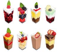 KAHEIGN 60Pcs Plastic Dessert Cups, 90ml Square Tall Dessert Cups Clear Parfait Appetizer Cup Reusable Serving Bowl for Dessert Pudding Mousse Party (3.8 x 8.3cm)