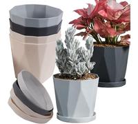 KAHEIGN 6Pcs Plastic Plant Pots, 13CM Thicken Flower Pot Root-Control Seedling Planter Nordic Style Garden Pots with Saucer for Flowers Herbs Succulents Cactus (3 Colors)