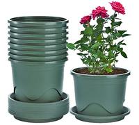 KAHEIGN 6Pcs Plastic Plant Pots, 16CM Thicken Flower Pot Root-Control Nursery Seedling Planter Decorative Garden Plant Container with Saucer for Indoor Outdoor Bonsai Plants (Green)