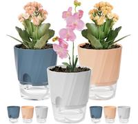KAHEIGN 6Pcs Self Watering Plant Pots, 12CM Plastic Flower Pot Garden Bonsai Pot with Drainage Hole and Large Capacity Reservoir - Pots for Aloe Herb Orchid Succulent Plants (3 Colors)