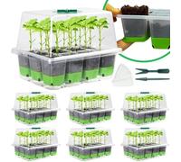 KAHEIGN 6Pcs Silicone Seed Starter Trays, 72 Cells Reusable Seed Propagator Trays Heavy Duty Plant Seed Growing Trays Kit with Adjustable Vents, Raised Lid, Silicone Base, Plant Labels, Tools