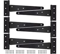KAHEIGN 6Pcs Tee Shed Hinge, 25CM Heavy-Duty Metal Iron T-Hinge Garden Gates Hinges Rustproof T-Strap Hinges for Shed Doors Barn Doors - with 42Pcs Screws (Black)