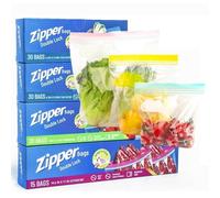 KAHEIGN 80Pcs Food Storage Freezer Bags, 3 Size Double Seal Zip Lock Bag Reusable Sandwich Bag Heavy Duty Widen Bottom Food Bags for Fruits Veggies Meat Soups Snacks