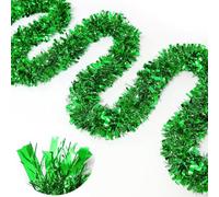 KAHEIGN 8M Christmas Tinsel Garland, Green Color Metallic Tinsel Chunky Glittering Tinsels Thick Shiny Garland for Christmas Tree Decoration
