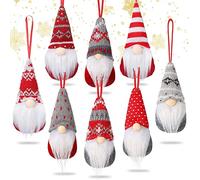 KAHEIGN 8Pcs Christmas Tree Hanging Gnomes, 8 Styles Hanging Scandinavian Santa Elf Plush Gnomes Handmade Swedish Tomte Dolls Ornaments for Christmas Holiday Party Decorations (15 x 7cm)