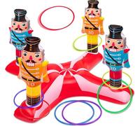 KAHEIGN Christmas Inflatable Nutcracker Ring Toss Game Set, 79cm x 34cm Inflatable Nutcracker with 8Pcs 3 Size Plastic Rings for Christmas Party Holiday Home Family Fun Games