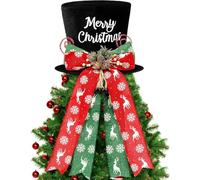 KAHEIGN Christmas Tree Topper, 25CM Large Black Xmas Tree Top Hat with Pinecones and Snowflake Elk Bow Ribbon for Home Christmas Holiday Winter Party Decor Desktop Ornaments