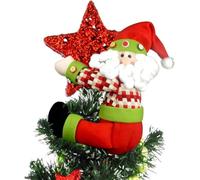 KAHEIGN Christmas Tree Topper, 33CM Large Santa Claus Xmas Tree Top Hat with White Beard and Plaid Jacket for Curtain Tie Hugger Wine Bottle Home Christmas Holiday Winter Party Decor